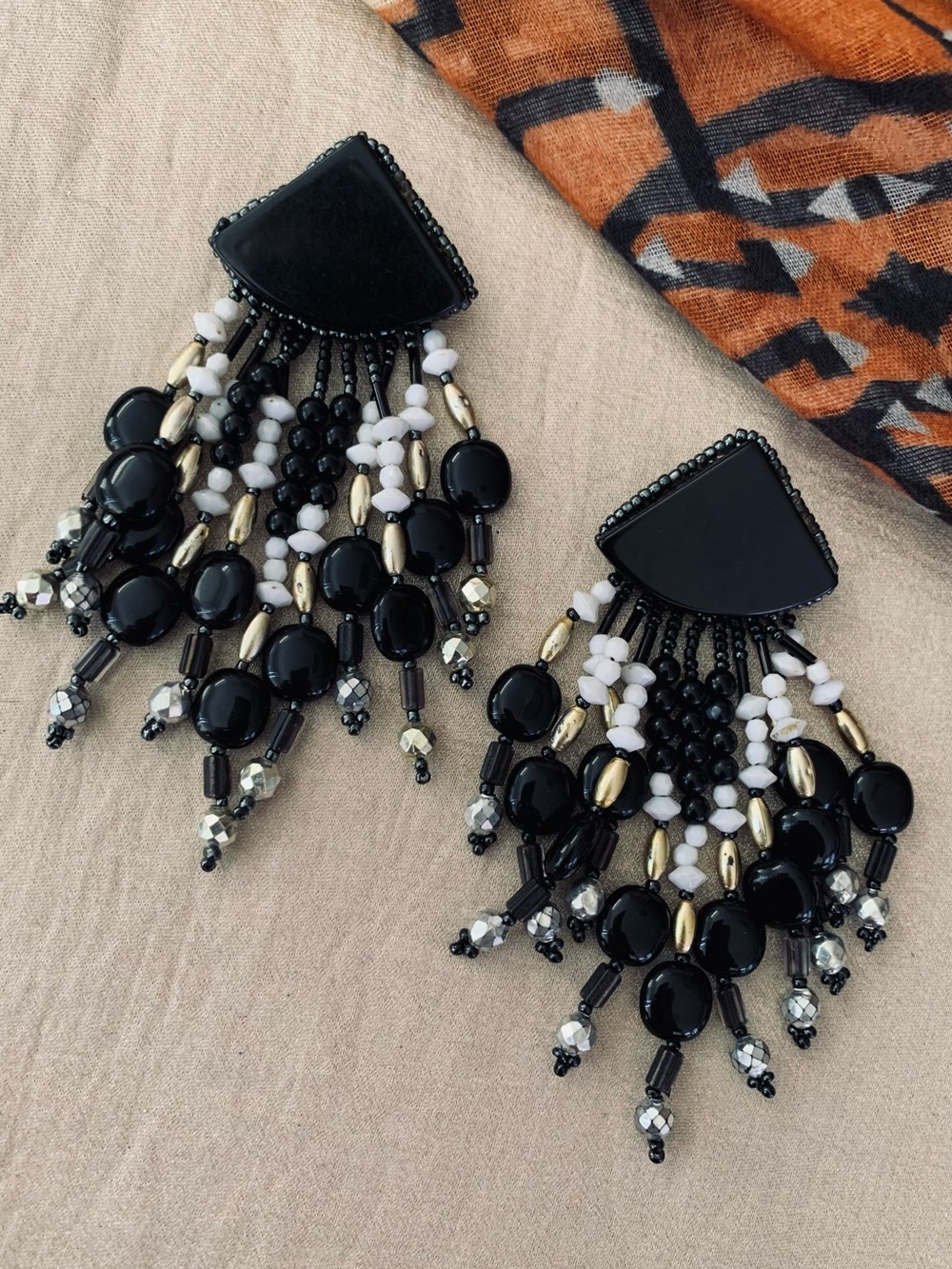 Vintage Chipita Black Fringed Earrings